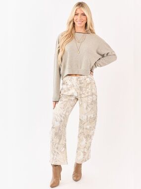 SAIGE Sand Camo Print High Rise Tummy Control Barrel Jeans Size M NWT